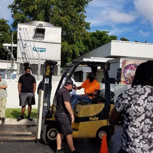 The last Saturday session of the Introduction to Construction allows students to earn a Certificate in Forklift Operation.  Students from November/December, 2021 class are pictured here learning how to operate the forklift.