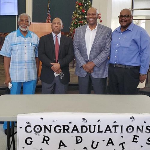 L to R are Henry Graham, Executive Director of LES, Inc.; Jackie Ford, Community Liaison for ORC Family Foundation; Dwight Stephenson, owner of Dwight Stephenson Construction; and Thaddeus Smith, Senior Project Manager at Turner Construction.